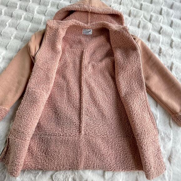 🔥GUESS Faux Sherpa Shearling suede fur Coat Jacket in Rose Pink Outdoor Rugged - Picture 8 of 16
